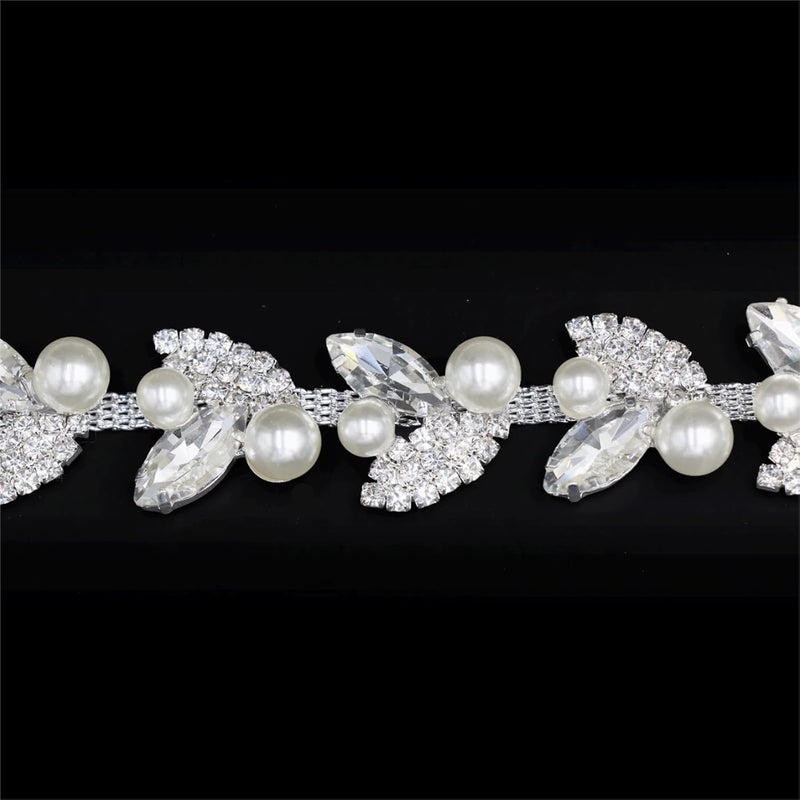 Jerler 1 Yard Pearl Tassel Rhinestone Trim, Inlaid Pearl Beaded Chain, Crystal Applique Ideal for DIY and Wedding Party Decoration Bridal Embellishments, 0.78" Width (Tassel-11, 1 Yard) - Image 5